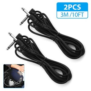 2pcs 10FT Electric Patch Cord Guitar Amplifier Amp Cable Right Angle 90 Degree