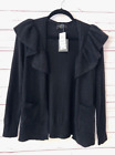 $189 CHARTER CLUB  Size M 100% Cashmere Ruffle Trim Cardigan Sweater Black CC
