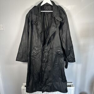 Torriani Black Leather Trench Full Length Long Lined Coat Matrix Men's XL *READ*
