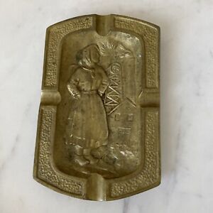 New ListingVINTAGE ASH TRAY BRASS FRANCE DEPOSE 1945 Lady Factory Worker Post WWII ERA