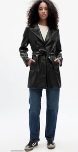 NWT Gap Factory Women’s Vegan-Leather Trench Coat  Black Belted Size XS