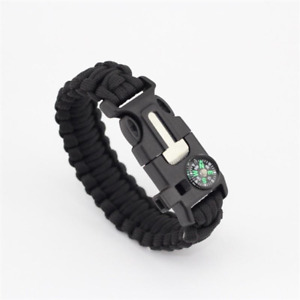 Paracord Survival Bracelet Compass/Flint/Fire Starter/Whistle (Black, Green)