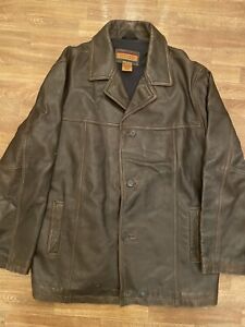 Northern Explorer Mens Brown Leather Zip Up Snap Coat Jacket Size XL Trench