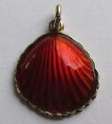 VINTAGE STERLING SILVER RED GUILLOCHE ENAMEL SEASHELL CLAM SHELL CHARM PENDANT