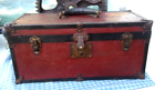 Antique Vintage Wood Toolbox 1910+Pat apld for Ox blood red Detroit 12'L 8