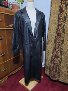 VTG CHARLES KLEIN LEATHER COAT LONG TRENCH STYLE WOMEN'S S