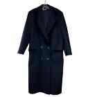 Vintage Paul Levy Double Breasted Wool Coat Womens Size XL Navy Velvet Trim Long