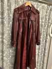 Vtg 1970’s Etienne Aigner Womens Oxblood Red Leather Button Trench Coat Size 14*