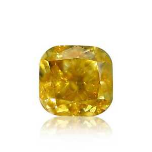 0.38 Carat Fancy Vivid Yellow Color Natural Diamond Loose Cushion Shape, SI1 GIA