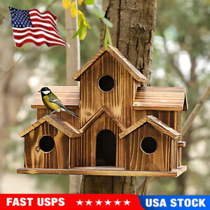 Large Bird House Wooden Hanging Bird Cage 6 Hole Handmade Natural Bird House LN