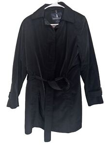 Women's LONDON FOG Black Trench Coat Mid Length Floral Belt 076956SM jacket EUC