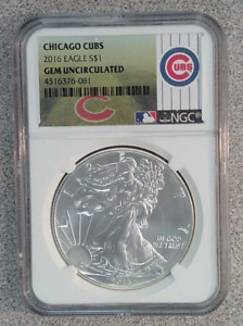 2016 American Silver Eagle NGC Gem Uncirculated Chicago Cubs World Series Label