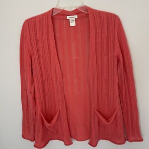 Sundance Cashmere Pink Open Front Pointelle Cardigan with Pockets, Sz Small