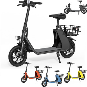 450W Electric Scooter W/ Seat Basket Adult E-Bike Sports Electric Moped Commuter