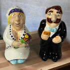 Vintage Kitschy Hand Painted Bride and Groom Salt and Pepper Shakers Circa 1950s