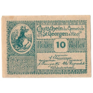 1920 Austria Notgeld St. Georgen 10 Heller Note (M276)