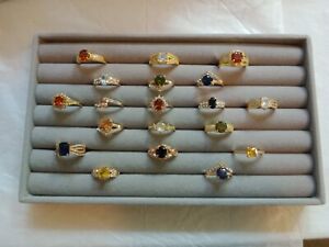 Lot OF 19 Goldtone COSTUME JEWELRY Rings with Display