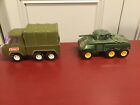 Vintage Buddy L Army Military Troop Transport Truck / Tootsie Toy Armored Tank.