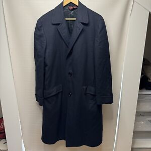 Hart Schaffner Marx Coat Mens 44 Trench Overcoat Navy Blue Long Wool