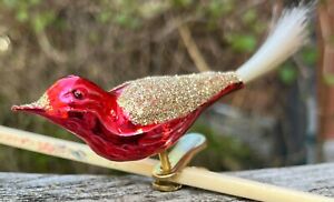 New ListingVintage Christmas Glass Ornament Clip-on BIRD Red Gold Made in GERMANY 3