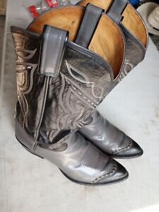 Tony Lama Mens Gray Black Leather Lizard Wing Tip Cowboy Western Boots Size 11D