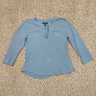 Chaps Shirt Women's PM 3/4 Sleeve Pullover 1/4 Button Crew Neck w Pockets Blue