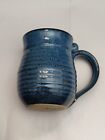 Pottery Mug Signed By Artist Blue Speckled With Black Ribbed In the Middle