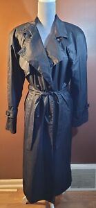 Vintage Womens British Mist Rain Trench Coat Black, Belted, Size 8