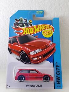 2014 Hot Wheels 1990 Honda Civic EF Hatch (Red) HW City - Night Burnerz 1:64