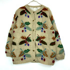 Vintage Leaf Foliage Nature Women's Mohair Knit Cardigan Sweater Size Medium