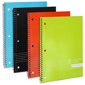 Spiral Notebooks, 1-Subject Notebook, College Ruled Spiral Notebooks - 4 Pack