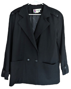 Vintage Prophecy Blazer, 100% Wool, Pockets, Padded Shoulders, Black, Size 10