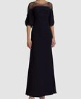 $1295 Rene Ruiz Women's Blue Crepe Illusion Elbow-Sleeve Gown Dress Size 8