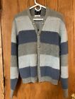 Vintage 1960’s Towncraft Shaggy Blue Striped Mohair Cardigan Sweater XL Grunge
