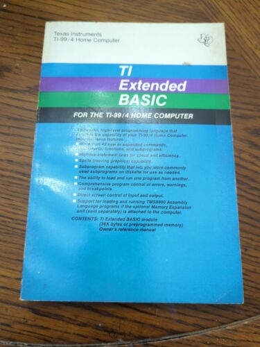 TI-99/4A TI99 Original TI EXTENDED BASIC Programming Manual Book & Ref Card