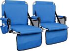 2 Pack Portable Folding Stadium Seat Chair Bleacher Chairs with Cup Holder Blue