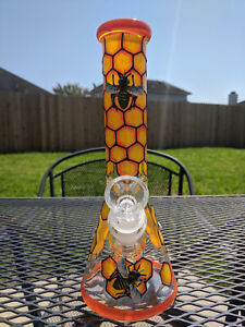 Mini Honeycomb: Glass Beaker Water Pipe Bong - Phoenix - 9.5