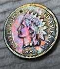 1880 Indian Head Cent Penny Beautiful Rainbow Toned XF US Coin 1C Full Liberty
