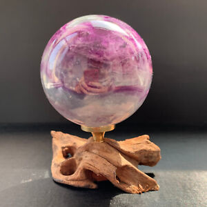 270G Natural Fluorite ball Colorful Quartz Crystal Gemstone Healing + Stand