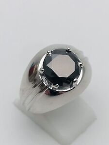 Mirrored Silver 💯 Natural 3.50ct Round Black Diamond Dome Solitaire Ring 8.5