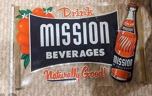 1960s Vintage Mission Beverages Window Decal Orange Soda pop unused