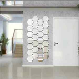 Hexagon Mirror Wall Stickers 12pcs/set 3D DIY Self-adhesive Home Decor