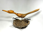 New ListingDave Hughes Carved Driftwood & Iron Roadrunner Bird on Wood Base Vintage Signed