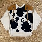 Vintage 80s 90s Outlander Country Style Cow Print Knit Sweater Size Women's L