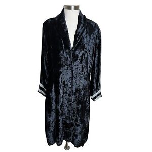 Nataya Long Trench Coat Womens Medium Black Velvet Button Down Goth