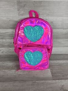 Backpack Hot Pink & Green Sequin Heart 16