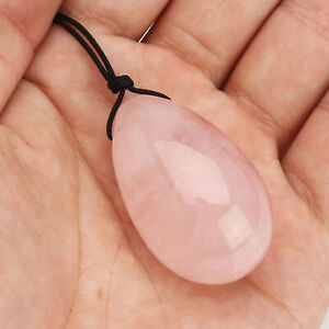 Rose Quartz Yoni Egg Natural Gemstone Crystal Healing Stone Necklace Pendant USA