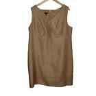 Talbots Womens Sleeveless Linen Blend Sheath Dress 16W Tan Metallic V Neck Lined
