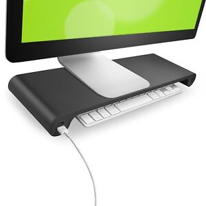 Quirky Space Bar Monitor Stand 6-Port USB Hub Desk Organizer -Black iMac Stand