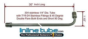 1/4 Brake Line 30 Inch Stainless Steel 90 Degree Bend Flared 7/16-24 Tube Nuts